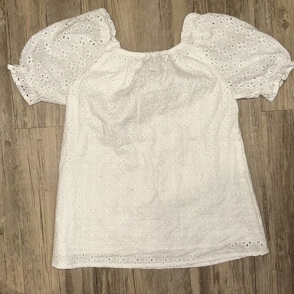 NWT Hayden Girls Sweet White Eyelet Top Sz Med Flower Cotton Boho Puff Sleeve - Picture 5 of 10